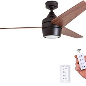 Honeywell Ceiling Fans Eamon – 52-in Modern Indoor Fan with Remote Control – LED Ceiling Fan with Light – Modern Room Fan with Dual Finish Blades – Model 50603-01 (Bronze)