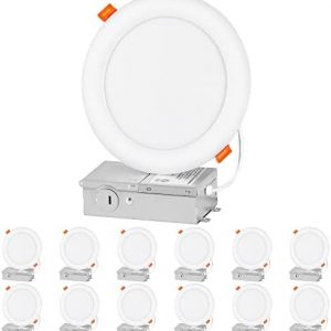 Recessed Lighting 6 Inch 12 Pack Ultra-Thin LED Recessed Light Fixtures with Junction Box, 5000K Daylight LED Ceiling Light 12W 110W Eqv, Dimmable Canless Slim Downlight 1050LM High Brightness-ETL