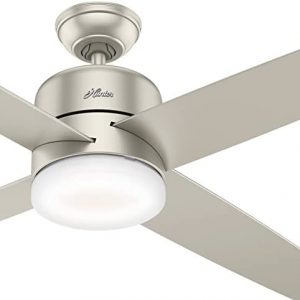 Hunter Fan 60 Inch Contemporary Matte Nickel Finish indoor Ceiling Fan With light kit and Remote Control (Renewed)