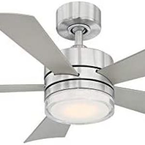Wynd Smart Indoor and Outdoor 5-Blade Ceiling Fan 42in Stainless Steel with 3000K LED Light Kit and Remote Control works with Alexa, Google Assistant, Samsung Things, and iOS or Android App
