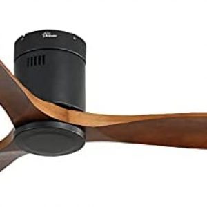 Sofucor 52 Inch Low Profile Ceiling Fan 3 Carved Wood Fan Blade Noiseless Reversible DC Motor Remote Control Without Light Flush Mount Farmhouse Ceiling Fan No Light for Low Ceiling