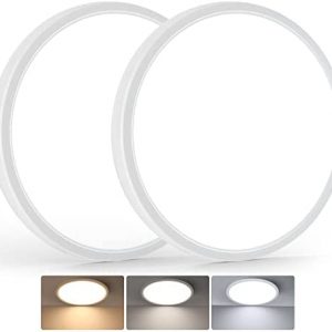 BrightHome 250W Equivalent 12in LED Flush Mount Ceiling Light Fixtures 24W, 3000K/4000K/5000K Adjustable, Slim Dimmable Ceiling Lamps, 2400LM Modern Round Flat Lights for Kitchen Hallway White 2 Packs