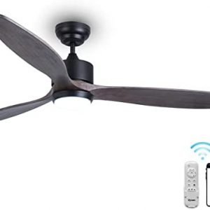 Ovlaim 60 Inch Outdoor Ceiling Fan with Lights and Remote, 6 Speed Quiet DC Motor Wood Ceiling Fan for Patio Living Room, 3 Blade Propeller Large Smart Ceiling Fan