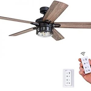 Honeywell Ceiling Fans Bonterra – 52-in Indoor Fan with Remote Control- LED Ceiling Fan with Light – Contemporary Room Fan with Dual Finish Blades – Model 50690-01 (Matte Black)