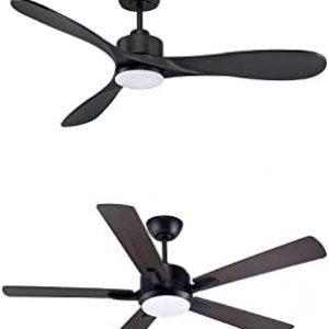 cumilo Modern Smart Ceiling Fan 2 Pcs, 4”&10” Rod, 52” Quiet Outdoor Ceiling Fans, DC 6-Speed, Alexa,Google,APP workable, Color-changing LED Light, Matte Black for Bedroom,Patios,Porch