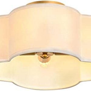 OFLNLL Gold 4-Light Semi Flush Mount Ceiling Light, White Fabric Close to Ceiling Light Fixtures, Clover Drum Ceiling lamp for Bedroom, Hallway, Kitchen, Corridor, Lanudry Room, Nursery