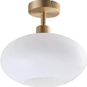 Archiology Semi Flush Mount Ceiling Light,Modern Ceiling Light with Opaline Glass Shade&Brass Metal Base Layer,Flush Mount Light Fixture for Dining Room, Bedroom, Cafe, Bar, Hallway, Passway