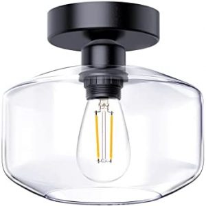 Mshamy Semi Flush Mount Ceiling Light,Morden Industrial Ceiling Light Fixture,Clear Glass Shade,Farmhouse Light Fixture for Hallway Bedroom Porch Corridor ,Matte Black (Bulb Not Included )