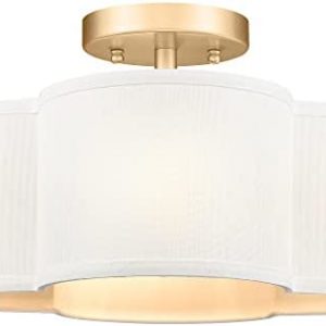 Audickic Gold Semi Flush Mount Ceiling Light, Close to Ceiling Light Fixtures with Fabric Shade in Quatrefoil Shape, Farmhouse Brass Ceiling Light for Kitchen Dining Hallway Bedroom, AD-22007-4SF-GD