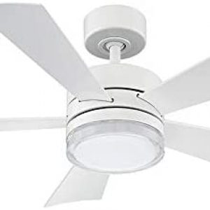 Wynd Smart Indoor and Outdoor 5-Blade Ceiling Fan 42in Matte White with 3000K LED Light Kit and Remote Control works with Alexa, Google Assistant, Samsung Things, and iOS or Android App