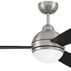 Craftmade 48″ Keen Ceiling Fan in Brushed Nickel Finish, Reversible Flat Black/Greywood Blades, LED Light, Remote & Wall Control Included, KNE48BNK3