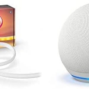 Philips Hue Bluetooth Gradient Ambiance Smart Lightstrip 2m/6ft Base Kit with Plug with Echo Dot (5th Gen Glacier White)