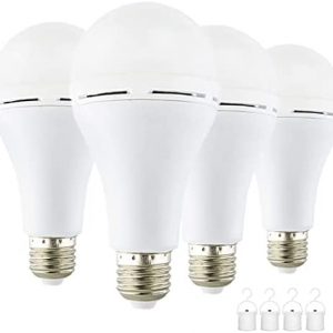 FOURSKY Rechargeable Emergency Light Bulbs, 9W 60W Equivalent LED Bulb, A19, 6000K Daylight, 1200mAh Battery Backup Rechargeable Light with Switch Hook for Home Power Failure, Camp, Tent, 4 Pack