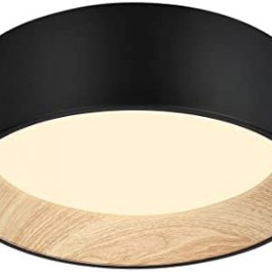 DAKASON LED Flush Mount Ceiling Light Fixture 13” 25W 1500LM, 3000/4000/5000K CCT Selectable, Painted Woodgrain and Black Frame, Dimmable Modern LED Ceiling Light for Kitchen, Hallway, Living Room