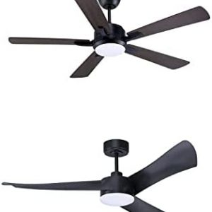 Outdoor Smart Ceiling Fan with Lights Remote 2 Pcs, 4”&10” Rod, 52” Quiet Outdoor Ceiling Fans, DC 6-Speed, Alexa,Google,APP workable, Color-changing LED Light, Matte Black for Bedroom,Patios,Porch
