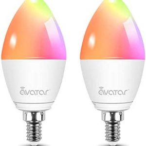Avatar Controls E12 Type B Candelabra Smart Light Bulbs, WiFi LED Lights, RGBCW Dimmable Colors Change, Work with Alexa Google Home,, Smart Life, 5 Watt 40W Equivalent, 500LM, 2.4 GHz Wi-Fi
