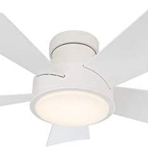 Vox Smart Indoor and Outdoor 5-Blade Flush Mount Ceiling Fan 38in Matte White with 3000K LED Light Kit and Remote Control works with Alexa, Google Assistant, Samsung Things, and iOS or Android App