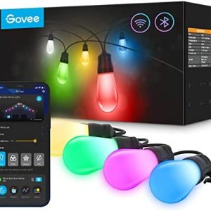 Govee Smart Outdoor String Lights, 96ft RGBIC Patio Lights with 30 Dimmable Warm White LED Bulbs, 2 Ropes of 48ft IP65 Waterproof Outdoor String Lights Work with Alexa for Balcony, Backyard, Party