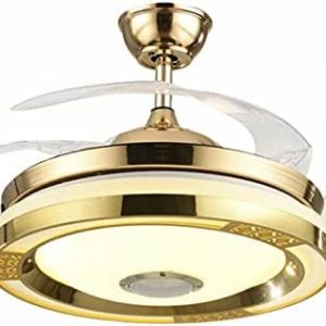 TFCFL 42 Inches Chandelier Fan with Smart Speaker Modern Retractable Blades Downrod Mount Ceiling Fan Lighting w/ Remote Intelligent Speaker Music Player Fan Lamp for Living Room Returarant