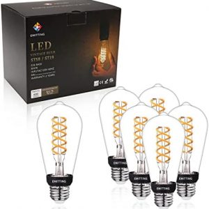 EMITTING ST19/ST58 6W Vintage Edison LED Bulb, Warm White 2700K, Antique Flexible Spiral LED Filament Light Bulb,600Lm Dimmable, 6W Equivalent to 60W, E26 Base, Clear Glass