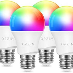 OREiN Smart WiFi Light Bulbs, Dimmable RGBW LED Light Bulbs Color Changing Light Bulb, A19 E26 60W Equivalent, Multicolor Smart Bulbs That Work with Alexa & Google Home, 1800k-6500k, High CRI, 4 Pack