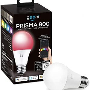 Geeni Prisma 800 2700K Dimmable A19, 60W Equivalent Color Changing RGBW LED Smart WiFi Light Bulb, Works with Alexa and Google Home, No Hub Required, Requires 2.4GHz WiFi (1 Pack)