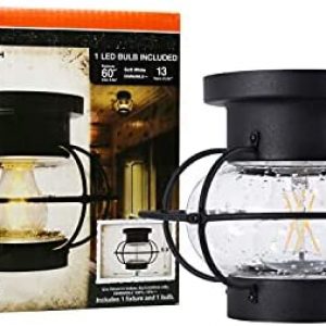 SYLVANIA Vintage Essex Cage Light Fixture, Semi-Flush Mount, Matte Black Finish, 1 60W LED Dimmable A19 Bulb Included (60115)