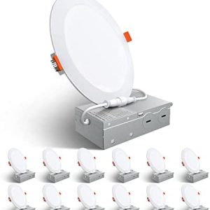 Amico 12 Pack 6 Inch Ultra-Thin LED Recessed Ceiling Light with Junction Box, 6000K Clear White, 12W Eqv 110W, Dimmable Canless Wafer Downlight, 1050LM High Brightness, ETL and Energy Star Certified