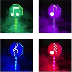 Solar Powered Lawn LED Sign, Smart Multicolor Changing Patio Lights with Musical Notes – 4 Pack