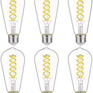 ST19(ST58) 4.5W Vintage Edison LED Bulb, Neutral White 4000K, Antique Flexible Spiral LED Filament Light Bulb, Dimmable 450lm, 4.5W Equivalent to 50W, E26 Medium Base, Clear Glass(4.5W-4000K-6 Pack)