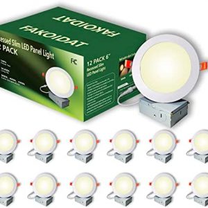 12 Pack Recessed Lighting 6 inch Ultra-Thin LED Ceiling Light with Junction Box, 3CCT 3000K/4000K/5000K Selectable, 12W Eqv 110W,Canless Wafer Downlight, 1100LM for Living Room Bedroom Kitchen Hallway