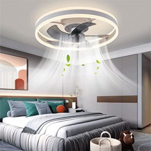 Ceiling Fans with Lights, 19.7″ Flush Mount Modern Indoor Ceiling Fan Ultra-Thin with Remote Control, with Dimmable Led Lights,Bladeless,Smart 3 Light Color Change and 6 Speeds (Black) for Bedroom.