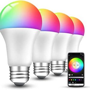 Smart Light Bulbs Dimmable E26 Color Changing Light Bulb 60 W Equivalent APP Control RGB & Warm White Light Smart Home Lighting Bulb Work with Alexa Google A19 LED Light Bulb, No Hub Required, 4 Pack