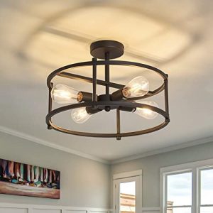 FGSADI Industrial Semi Flush Mount Ceiling Light ,4 Light Rustic Metal Ceiling Light Fixture,Black Farmhouse Chandelier for Kitchen Island Dining Room Hallway Entryway Bedroom Living Room.