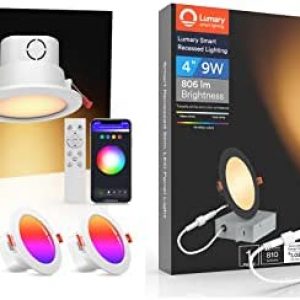 Lumary 4 Inch Smart Recessed Lights 9W 810LM +Lumary 4 Inch Smart WiFi Recessed Lights 9W 810LM Ultra-Thin Color Changing Canless Recessed Lighting