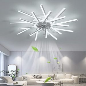 DEOCAE Flush Mount Ceiling Fan with led Light, Forward and Reverse Switching, Smart Timing, Three-Color dimming, Used in Living Room, Bedroom