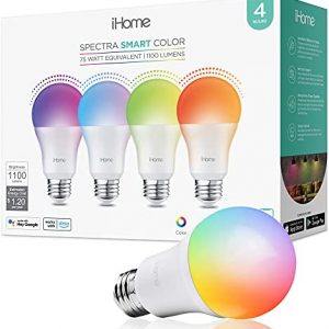 Spectra Smart Color Light Bulbs, 1100 Lumens 10W (75W Equivalent), A19 E26 Tunable and Dimmable Bright Color RGBW WiFi Smart Bulb, No Hub Required, Compatible with Alexa and Google Home, 4 Pack