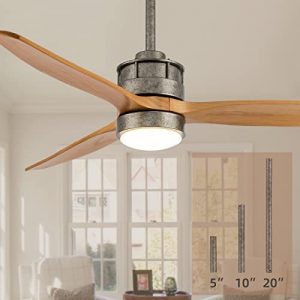 EKIZNSN 52″ Modern Outdoor Ceiling Fan Indoor with Lights and Remote Control for Farmhouse, Patios, Living Room, Bedroom, 3 Solid Wood Blades and 3 Down Rods Included, Brushed Nickel