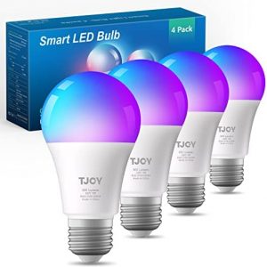 TJOY Bluetooth Light Bulb, Smart Light Bulbs with App Control, RGB Color Changing Led Light Bulbs Music Sync, Led Smart Light Bulb for Room, A19 E26 800LM, 4 Pack (Not Support Alexa/Google/WiFi)