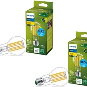 PHILIPS Ultra Efficient, A19 Non-Dimmable, EyeComfort Technology, 4W=60W, 800 Lumen, 3000K Bright White, Non T20 Certified, E26 Base, 2 Bulbs (580506)