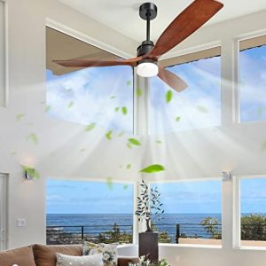 Sofucor 60 ” Ceiling Fan With Lights Remote Control,Modern 3 Wood Blade Ceiling Fans Reversible Silent DC Motor Outdoor Patios Farmhouse Bedroom