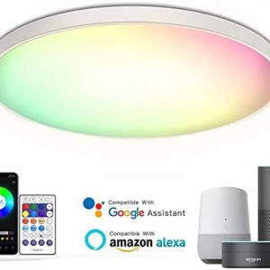 KRWEURE Flush Mount Ceiling Light Fixture 12 Inch Smart RGB LED Ceiling Light Fixtures 30W 2700K-6500K Dimmable Ceiling Lamp with 16 Million Colors APP Control Compatible with Alexa Google Home