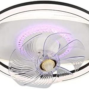 ZWPAYF Ceiling Fan with LED Light Remote Control Smart White Flush Mount Ceiling Light Mute Integrated Electric Fan Lamps for Children’s Room Bedroom Lighting Fixture