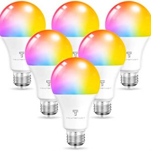 Smart Light Bulbs,A19 E26 RGBCCT Wi-Fi Color Changing Led Light Bulb Compatible with Alexa & Google Home,Music Sync 16 Million DIY Colors Dimmable Alexa Light Bulb,No Hub Required 2.4Ghz Only 6Pack