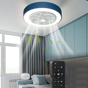 XFSHZWN Invisible ABS Fan Blade Blue Ceiling Fan with Lights Thickened Acrylic Lamp Shade Flush Mount Ceiling Fan Light LED Smart Bladeless Ceiling Lamp with Fan Remote Control Light Fixtures