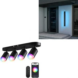 EONLITE Smart LED Track Lighting Bundle Smart LED Dimmable Long Strip LED Wall Sconce, 1 Pack RGB Ceiling Track Light with Remote & 1 Pack 100-265V RGBCW Modern Outdoor Linear Wall Light IP65 Aluminum