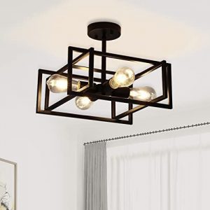 Minyuco Black Ceiling Light Fixtures – 4-Light Industrial Farmhouse Flush Mount Ceiling Lighting,Vintage Metal Chandelier Ceiling Lamp for Kitchen Island Living Room Bedroom Hallway Laundry Entryway