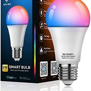 Vanance Smart Light Bulb, WiFi & Bluetooth 5.0, A19 E26 800LM Color Changing Light Bulb, Warm to Cool White, Dimmable LED Lights, App Control, UL Listed, No Hub Required, Works with Alexa Google Home