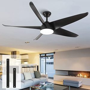 NWIASS Modern Ceiling Fans with Lights and Remote, Black Low Profile Ceiling Fan, 5 Blades 60″ Farmhouse Ceiling Fans Dimmable tri-color with Reversible DC Motor for Outdoor Patio Bedroom