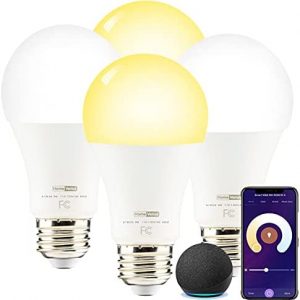 Homevenus HVS Smart Light Bulbs,9W A19 E26 Dimmable Tunable Cool Warm White LED Light Bulb 2500k-6500k, APP Control 2.4GHz WiFi Bluetooth Assist Connection, Work with Alexa/Google Assistant 4 Pack